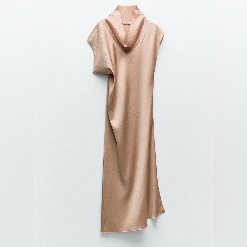 ZARA!! Blush Cowl Neck Sleeveless MIDI Dress.